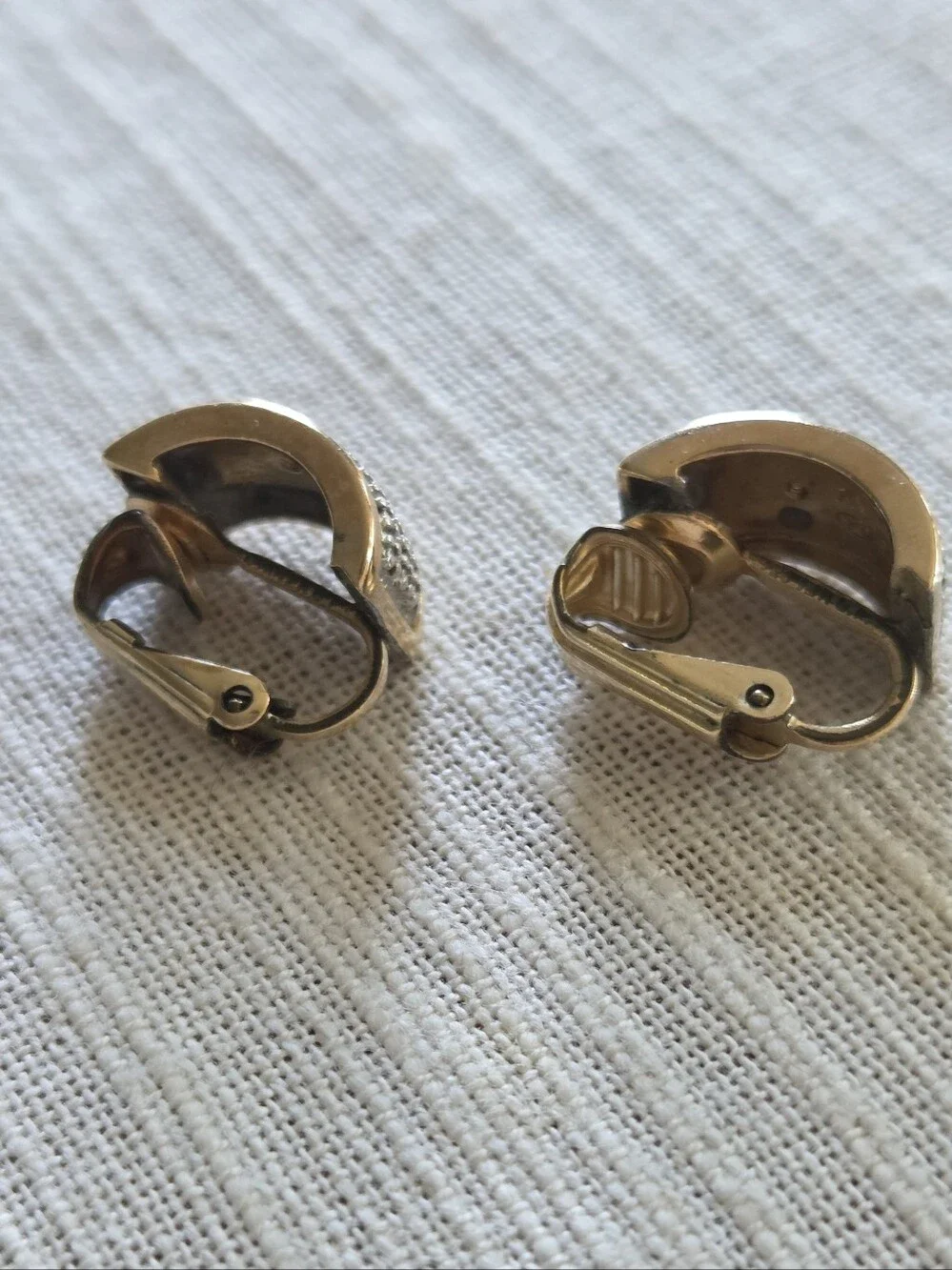Vintage Sterling Silver Gold-Tone Clip-On Earrings with Rhinestones